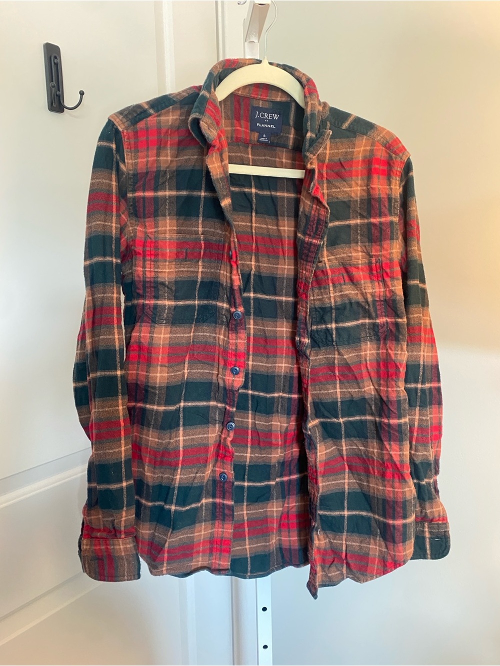 J. Crew Red, Green & Brown Plaid Flannel Button-Down Shirt  S
